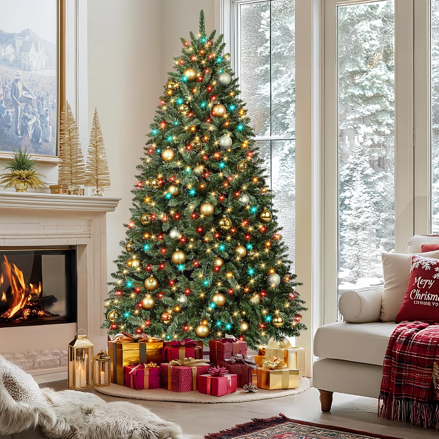 HOLLO STAR 6 ft Prelit Christmas Tree with 270 LED Lights, App Control, Artificial Christmas Tree with Multi-Color RGBW Lights, 1072 Branch Tips, Metal Base, Easy to Assemble, for Home, Party