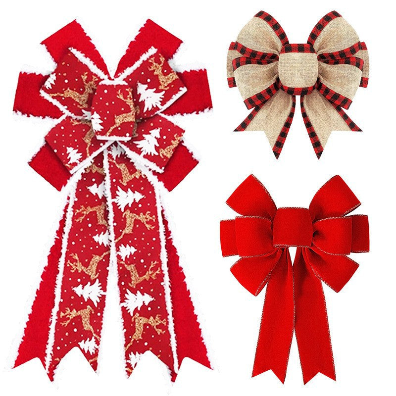 Red flocking cloth bow Christmas tree ornament ribbon streamer home wreath Thanksgiving decoration(副本)