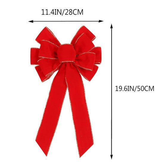 Red flocking cloth bow Christmas tree ornament ribbon streamer home wreath Thanksgiving decoration(副本)