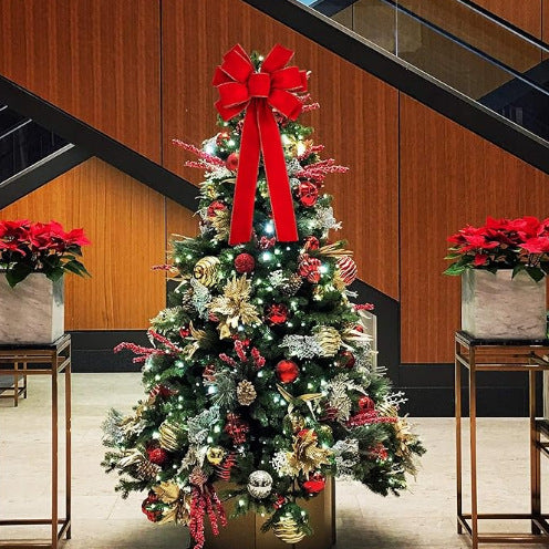 Red flocking cloth bow Christmas tree ornament ribbon streamer home wreath Thanksgiving decoration(副本)