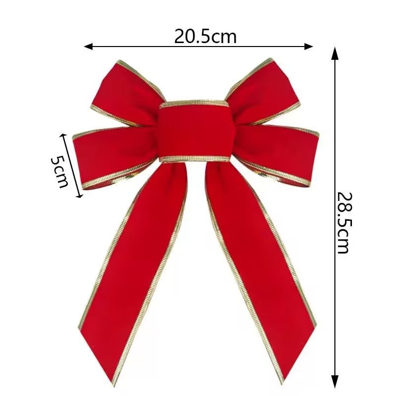 Red flocking cloth bow Christmas tree ornament ribbon streamer home wreath Thanksgiving decoration(副本)