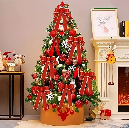 Red flocking cloth bow Christmas tree ornament ribbon streamer home wreath Thanksgiving decoration(副本)