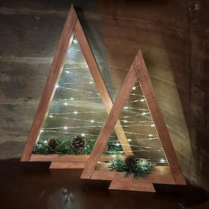 Handcrafted Wooden Pine Tree Decor with Lights: Christmas Cabin Decor