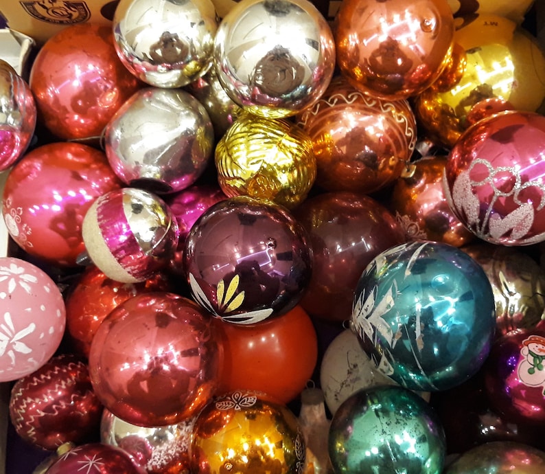 【Christmas Collection】50 Assorted glass christmas tree ball ornaments,assortment xmas antique balls,vintage décor,midcentury ornament, winter holidays decorations