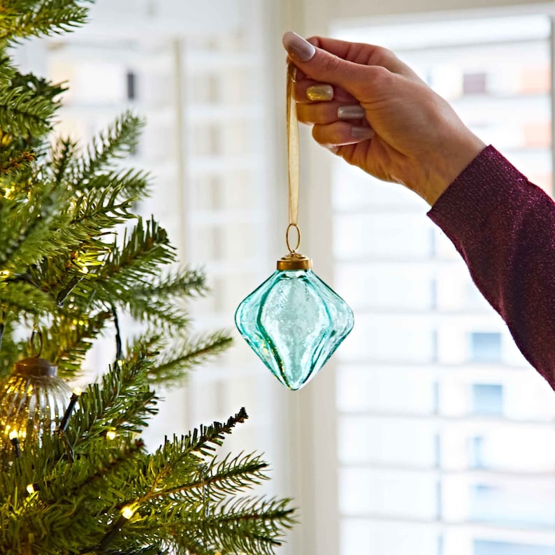 Coloured Recycled Glass Diamond Christmas Baubles: Fair Trade Holiday Decor