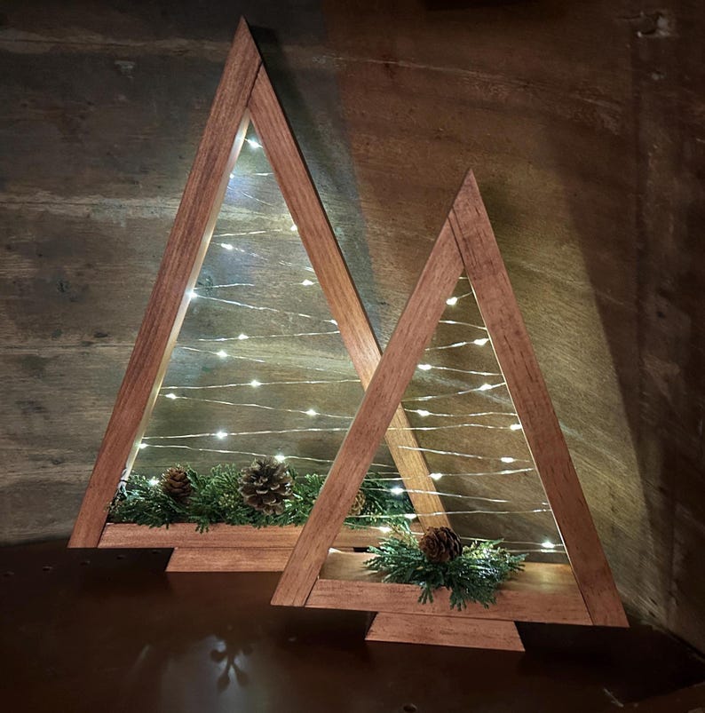 Handcrafted Wooden Pine Tree Decor with Lights: Christmas Cabin Decor