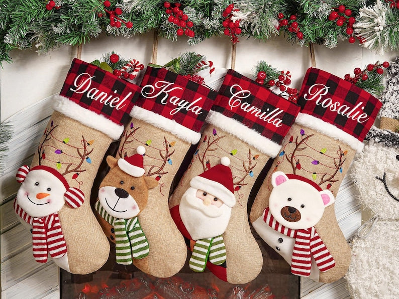 Personalized 3D Christmas Stockings, Custom Family Christmas Stockings, Holiday Decor, Embroidered Stockings With Name, Monogram Stocking