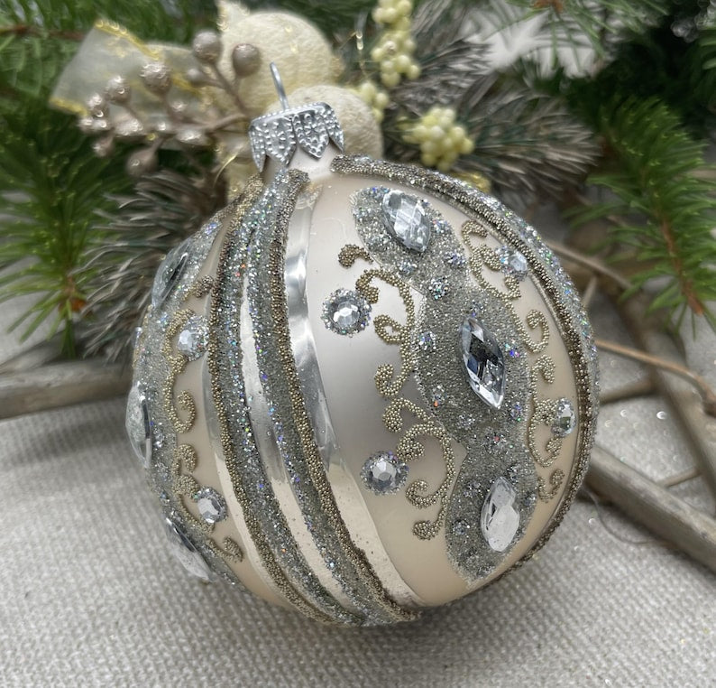 Handmade Champagne Glass Christmas Ornament – Elegant Christmas decor 2025– Luxury Holiday Tree Decoration – Vintage Style Bauble
