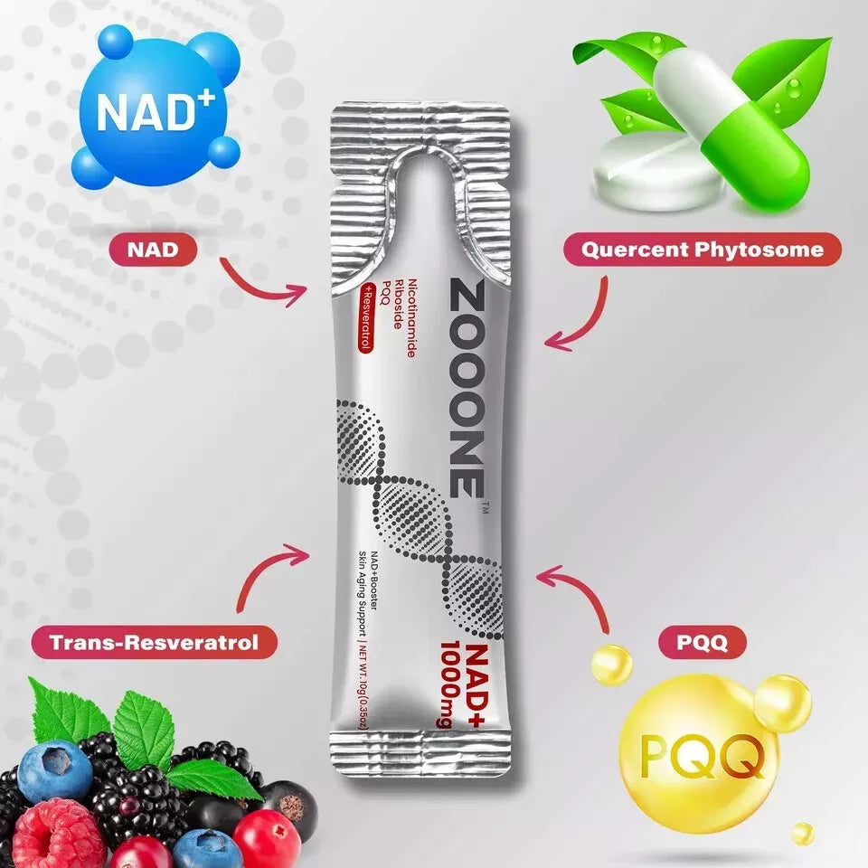 ZOOONE NR1000 - NAD + Berry Flavored Mixed Drink for Skin Aging, Supports Energy, Focuses -