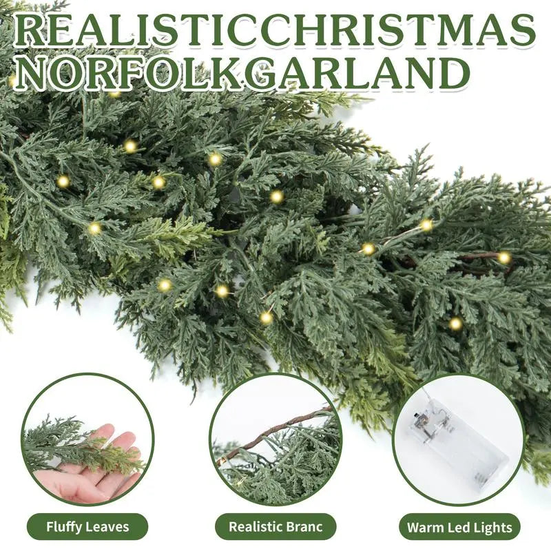 6 FT 2 Pcs Artificial Cedar Garlands, Real Touch Winter Cedar Garland, Green Artificial Greenery Pine Garland for Table, Mantle, Wall, Indoor, Outdoor Christmas Decorations (2, 6 FT)