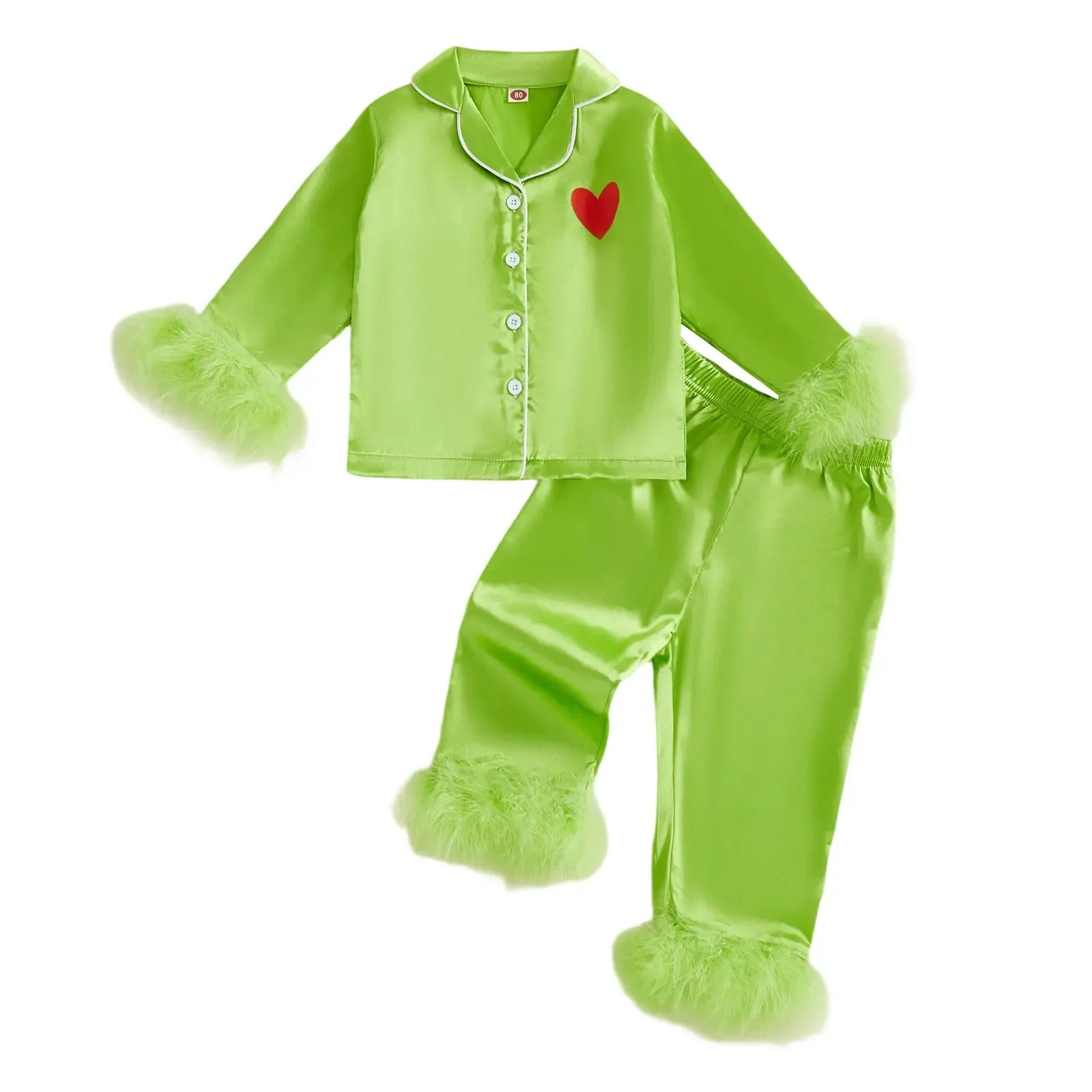Toddler Kids Girl Christmas Pajamas Baby Green Satin Silk Button Down Shirts Jammies Xmas Matching Pjs Outfits