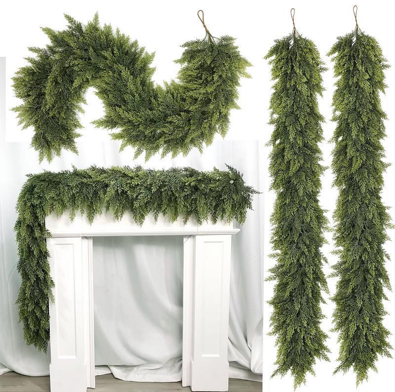 Artificial Cedar Garland 72" with 10 artificial pine cones - Decorative Plant for Home Party Wedding DIY Real Touch Pine Garlands Decorative Greenery Fruit Winter Theme Rustic Style