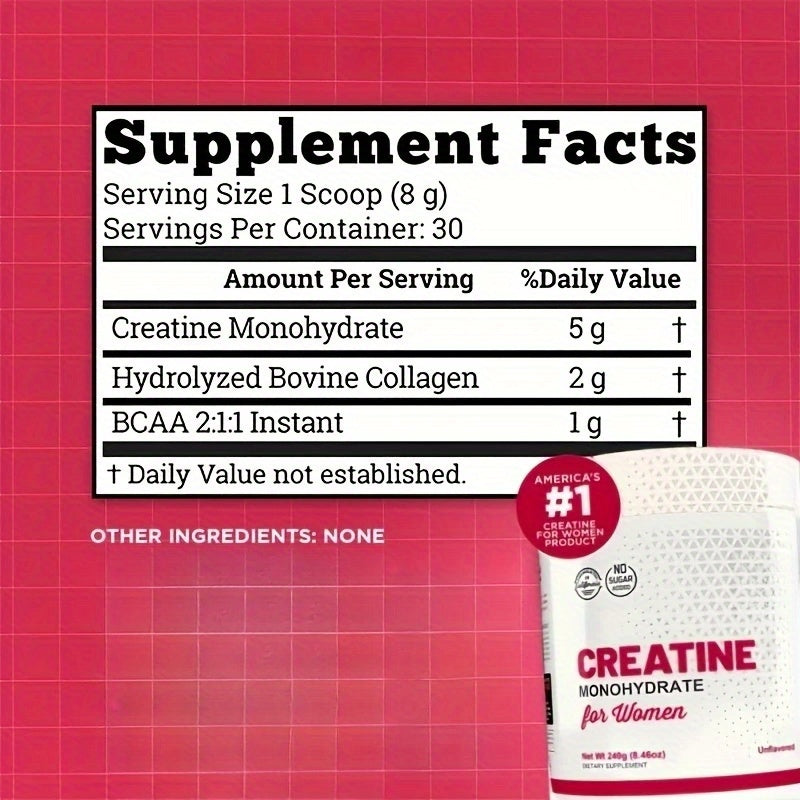 【Local Stock】Collagen water creatine powder, a fitness supplement containing collagen and branched chain amino acids, suitable for Women's monohydrate - helps with healthy hair, Light Beige, nails, and recovery