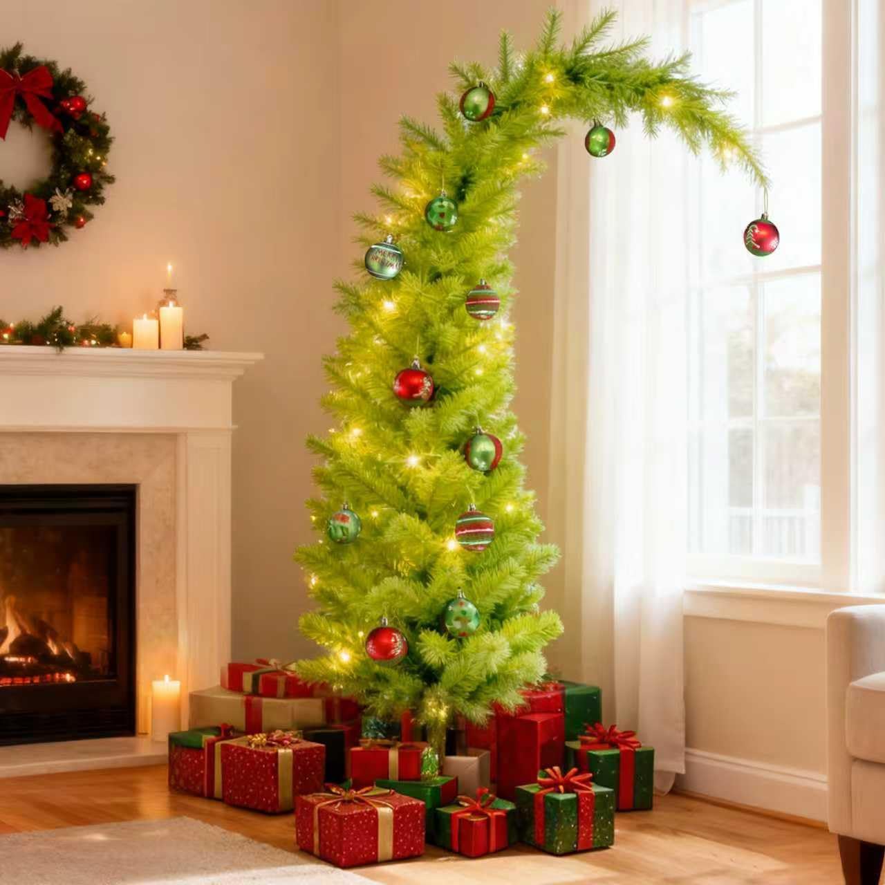 شجرة عيد الميلاد المبهجة المضاءة مسبقًا بطول 6 أقدام - 150 مصباح LED ومؤقت عن بعد، وجزء علوي منحني قابل للانحناء، وتتضمن زينة معلقة لديكور العطلات المبهج في الأماكن المغلقة والمفتوحة 