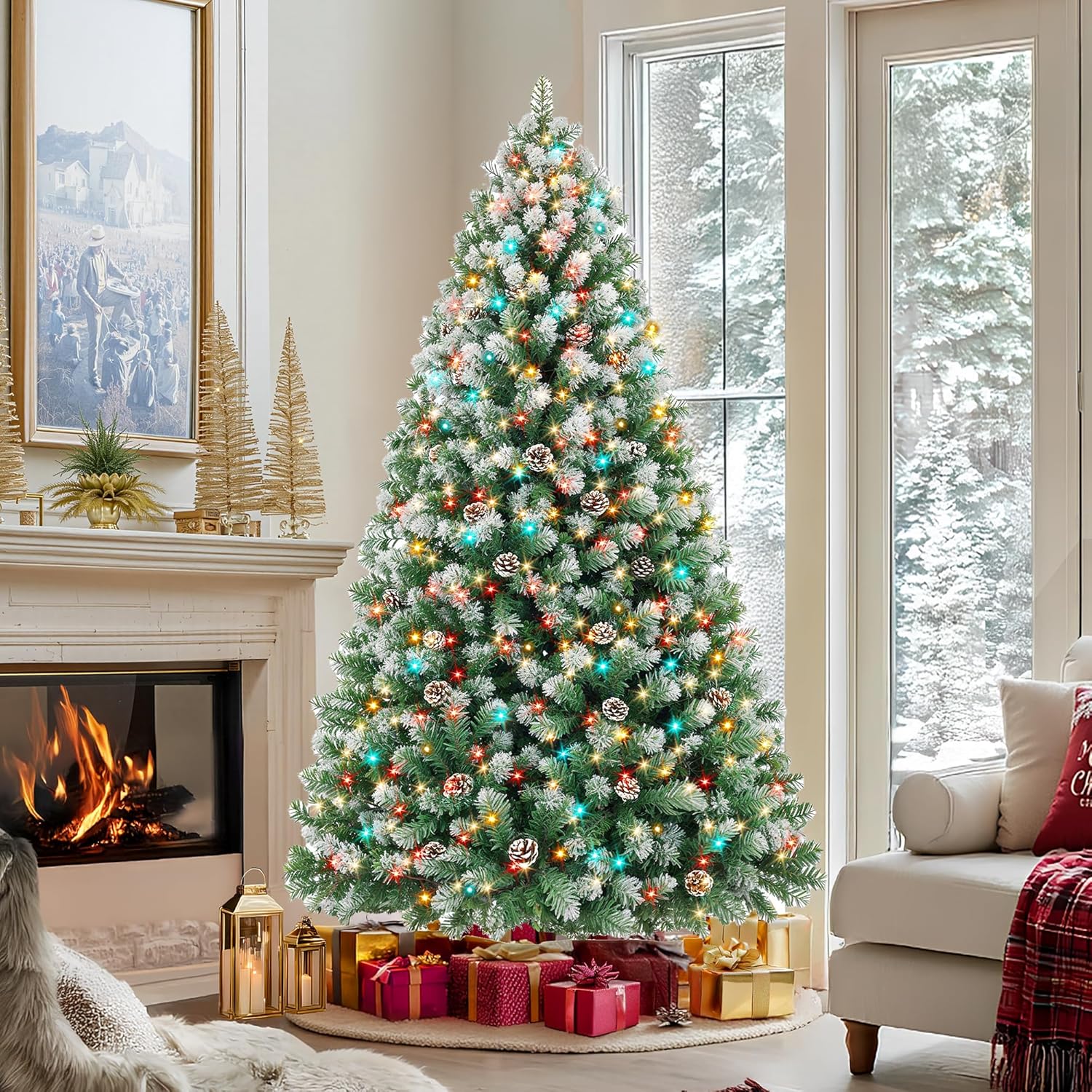شجرة عيد الميلاد HOLLO STAR بطول 6 أقدام مضاءة مسبقًا مع 250 مصباح LED، تحكم عبر التطبيق، شجرة عيد الميلاد الاصطناعية، أضواء RGBW متعددة الألوان، 914 طرفًا مصقولًا متقشرًا، 58 مخروطًا صنوبريًا، قاعدة معدنية، للمنزل والحفلات 