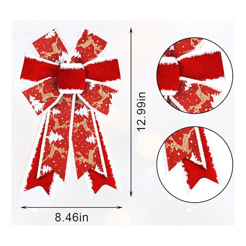 Red flocking cloth bow Christmas tree ornament ribbon streamer home wreath Thanksgiving decoration（副本）