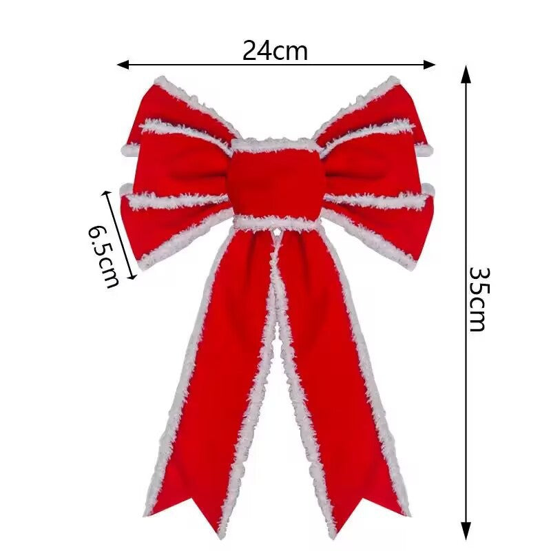Red flocking cloth bow Christmas tree ornament ribbon streamer home wreath Thanksgiving decoration（副本）