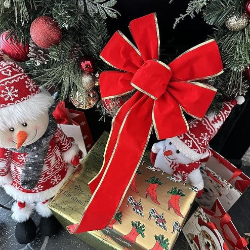 Red flocking cloth bow Christmas tree ornament ribbon streamer home wreath Thanksgiving decoration（副本）