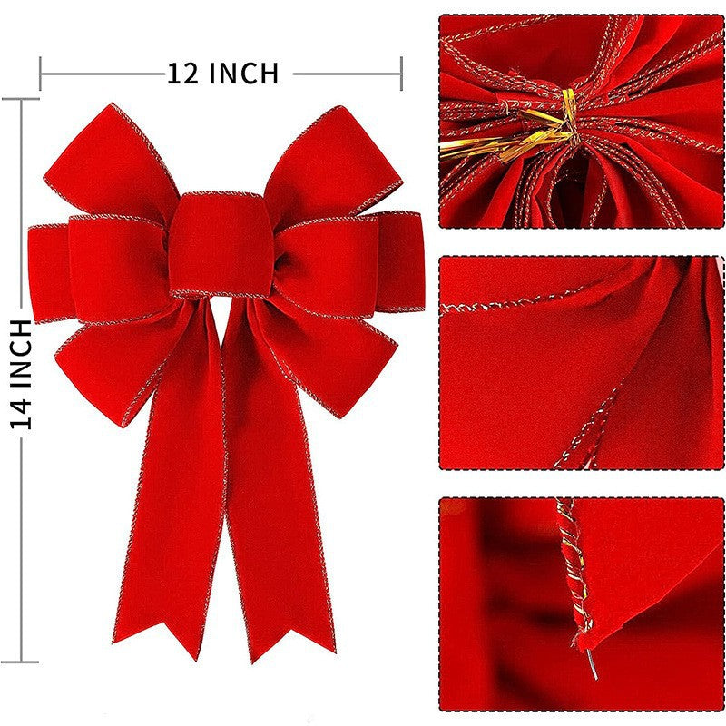 Red flocking cloth bow Christmas tree ornament ribbon streamer home wreath Thanksgiving decoration（副本）