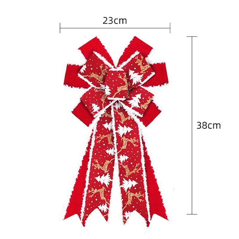 Red flocking cloth bow Christmas tree ornament ribbon streamer home wreath Thanksgiving decoration（副本）