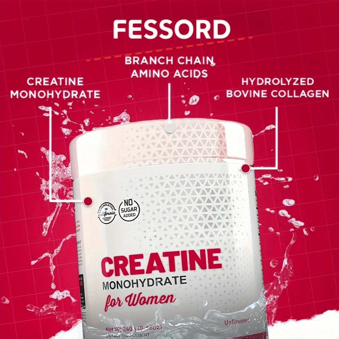 【Local Stock】Collagen water creatine powder, a fitness supplement containing collagen and branched chain amino acids, suitable for Women's monohydrate - helps with healthy hair, Light Beige, nails, and recovery