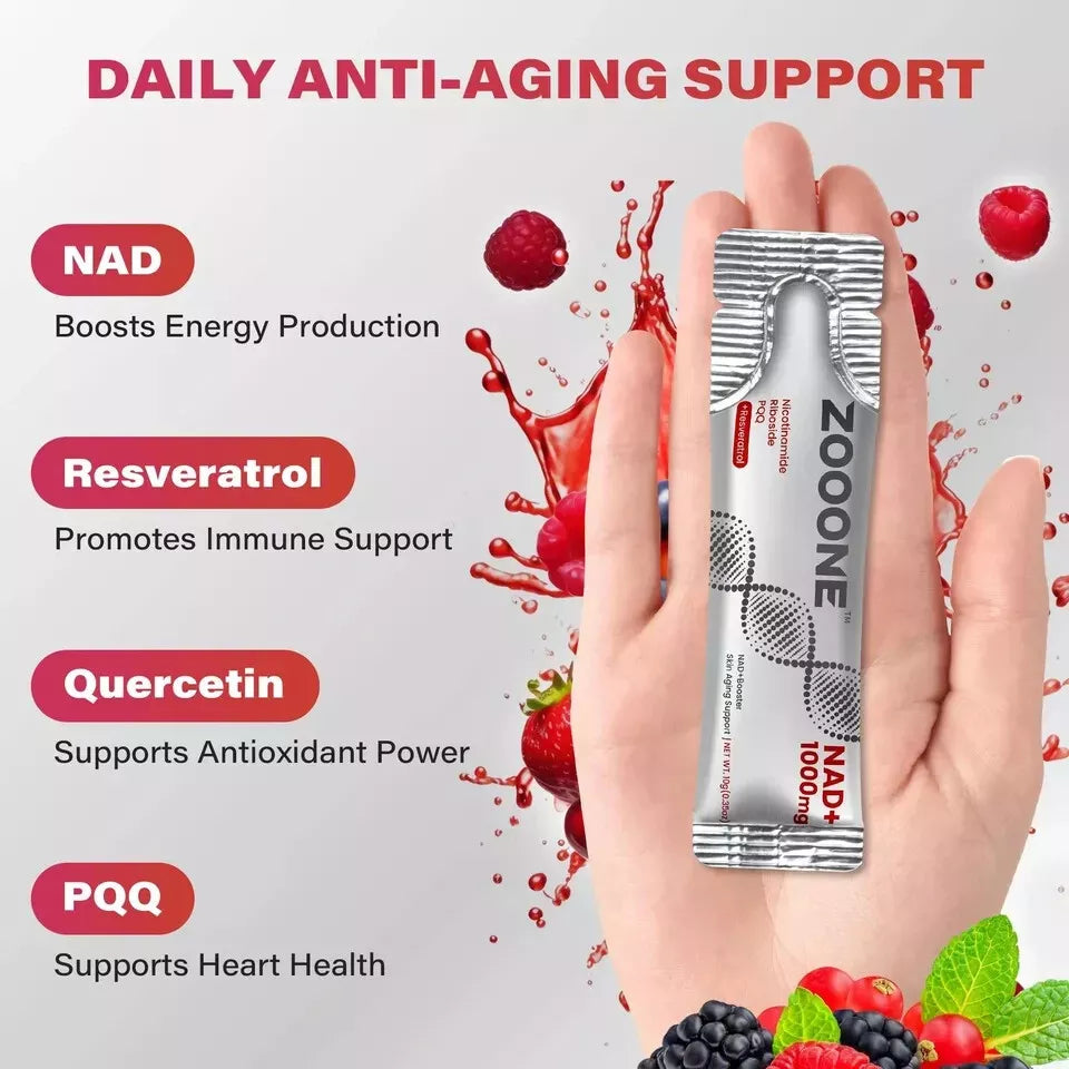 ZOOONE NR1000 - NAD + Berry Flavored Mixed Drink for Skin Aging, Supports Energy, Focuses -